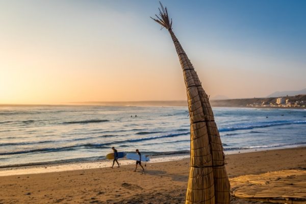 Huanchaco Beach and the traditional reed boats (caballitos de totora) - Trujillo, Peru