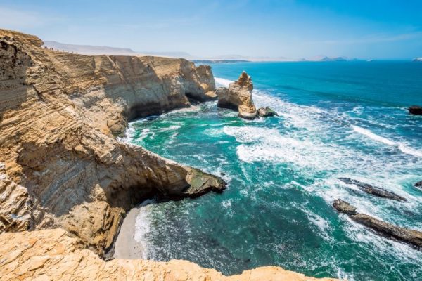 Cathedral Rock Formation, Peruvian Coastline, Rock formations at the coast, Paracas National Reserve, Paracas, Ica Region, Peru